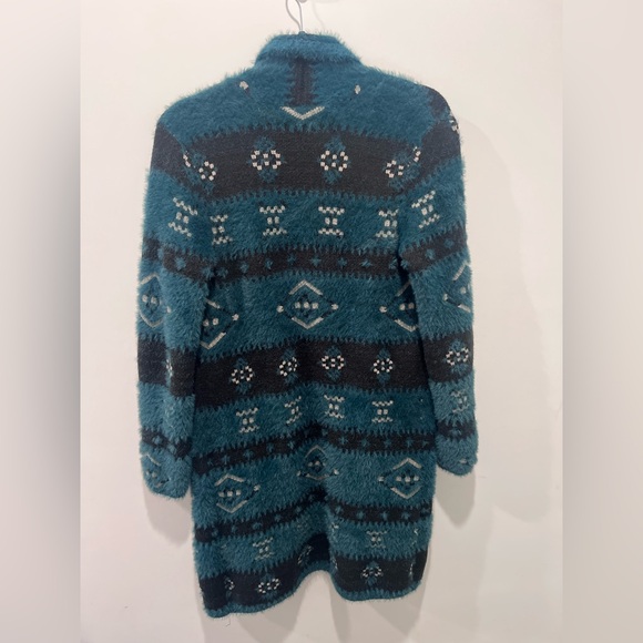 SHYANNE Plush Teal, Black, Cream Women’s Aztec Tribal Boho Duster Cardigan - Picture 3 of 10
